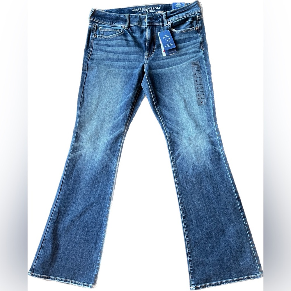 American Eagle NWT Mid Rise Kick Boot Dark Shadow Super Stretch Jeans Size 12